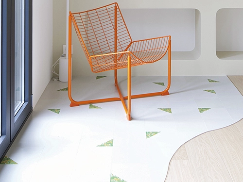 Flow Cement tiles white and green living room